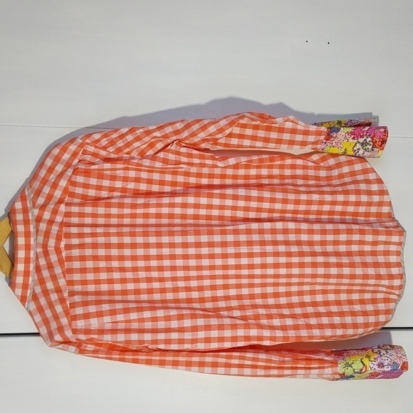 XMI  Button Down Top Bright pink Floral CUFFS & Collar Artsy colorful Sz.XL - Picture 6 of 12